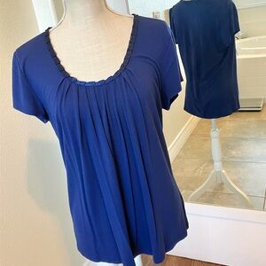 Elegant Blue Women's Top with pleated neckline, Apt. 9 size Large